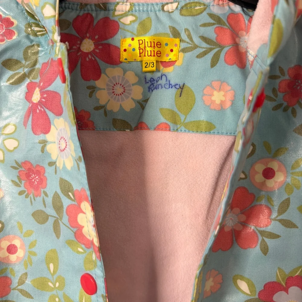 Pluie Pluie Hooded Waterproof Raincoat Jacket Girls Size 2/3 Floral Pink Fleece - Picture 7 of 7
